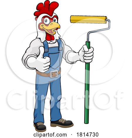 Chicken Painter Decorator Paint Roller Mascot by AtStockIllustration