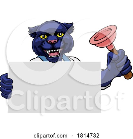 Plumber Panther Plunger Cartoon Plumbing Mascot by AtStockIllustration