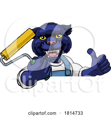 Panther Painter Decorator Paint Roller Mascot Man by AtStockIllustration