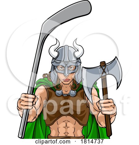 Viking Warrior Woman Ice Hockey Sports Team Mascot by AtStockIllustration