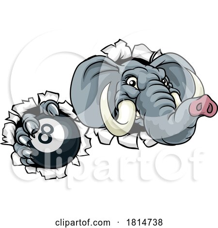 Elephant Pool 8 Ball Billiards Mascot Cartoon by AtStockIllustration