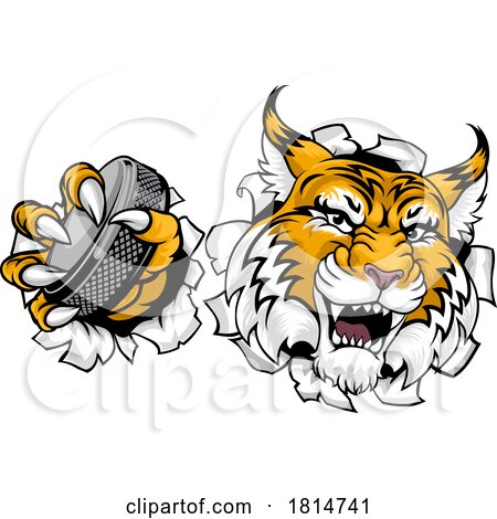 Wildcat Bobcat Ice Hockey Team Cartoon Mascot by AtStockIllustration