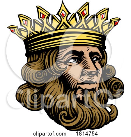 King Medieval Crown Head Face Vintage Woodcut by AtStockIllustration