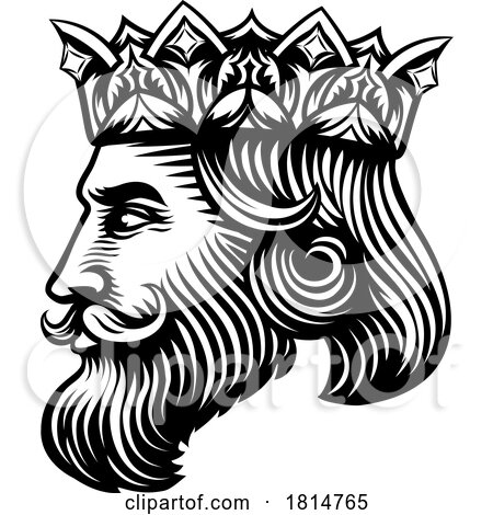 King Medieval Crown Head Face Vintage Woodcut by AtStockIllustration