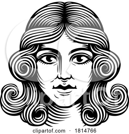 Woman Medieval Style Head Face Vintage Woodcut by AtStockIllustration