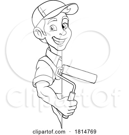 Painter Decorator Paint Roller Cartoon Handy Man by AtStockIllustration