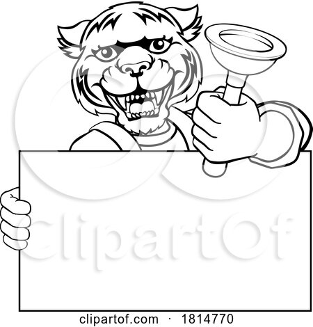 Plumber Tiger Plunger Cartoon Plumbing Mascot by AtStockIllustration