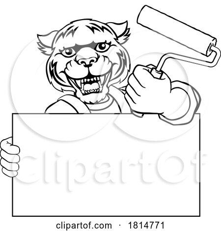 Tiger Painter Decorator Paint Roller Mascot Man by AtStockIllustration