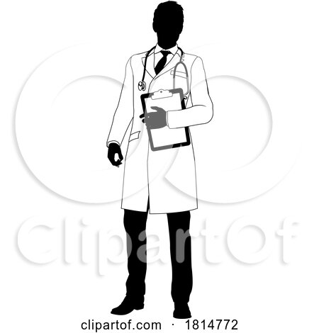 Doctor Man and Clipboard Medical Silhouette Person by AtStockIllustration