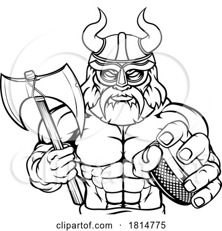 Viking Man Ice Hockey Sports Team Mascot by AtStockIllustration