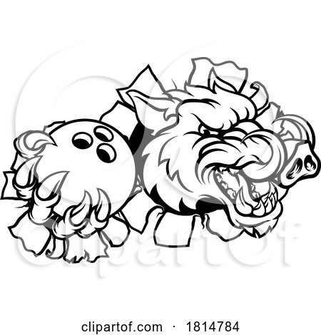 Boar Wild Hog Razorback Warthog Pig Bowling Mascot by AtStockIllustration