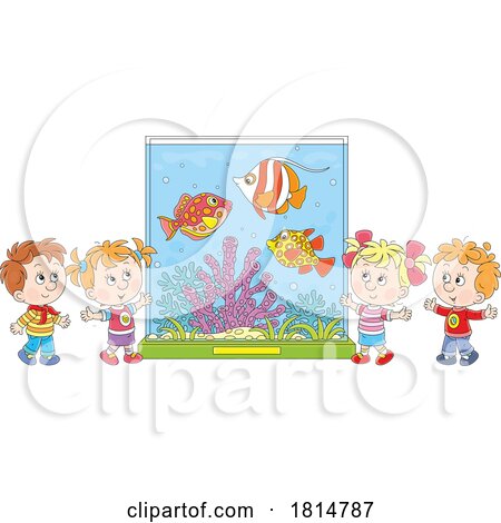 Cartoon Students at an Aquarium Licensed Clipart by Alex Bannykh