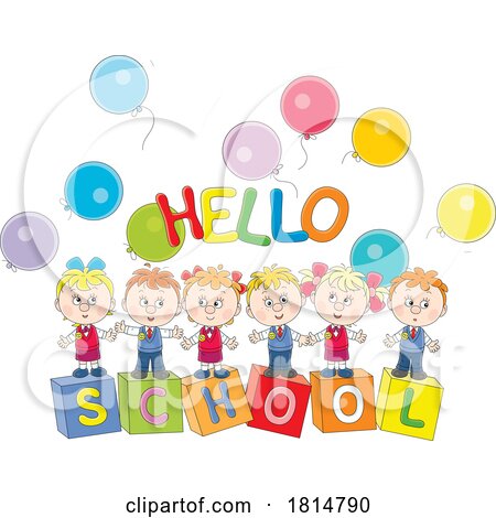 Cartoon Students with Hello School Greeting Licensed Clipart by Alex Bannykh