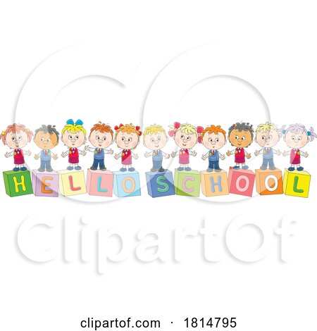 Cartoon Students with Hello School Greeting Licensed Clipart by Alex Bannykh