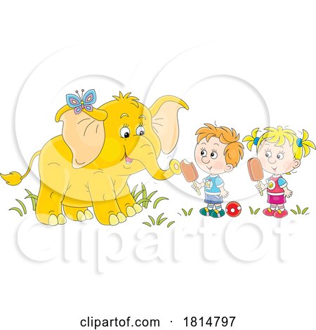 Cartoon Elephant and Children with Popsicles Licensed Clipart by Alex Bannykh