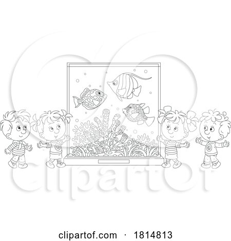 Cartoon Students at an Aquarium Licensed Clipart by Alex Bannykh