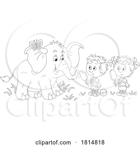 Cartoon Elephant and Children with Popsicles Licensed Clipart by Alex Bannykh