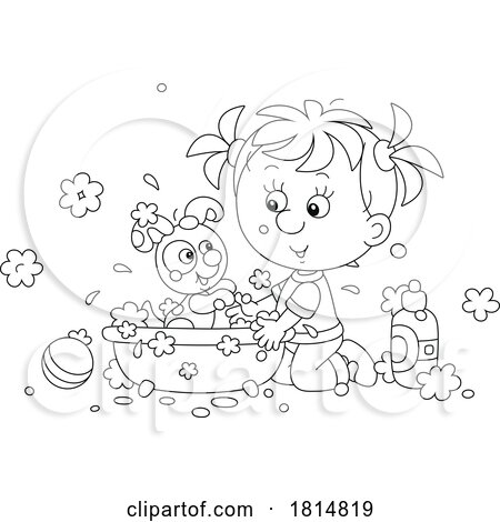 Cartoon Girl Washing a Puppy Licensed Clipart by Alex Bannykh