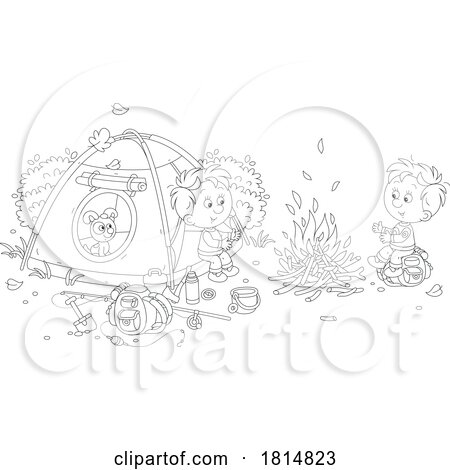 Cartoon Boys and Puppy Camping Licensed Clipart by Alex Bannykh