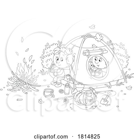 Cartoon Boys and Puppy Camping Licensed Clipart by Alex Bannykh