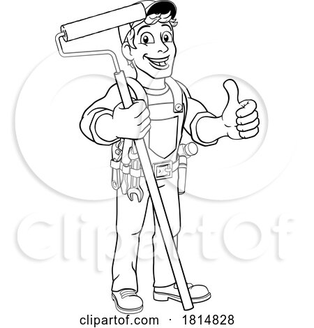 Painter Decorator Paint Roller Cartoon Handy Man by AtStockIllustration