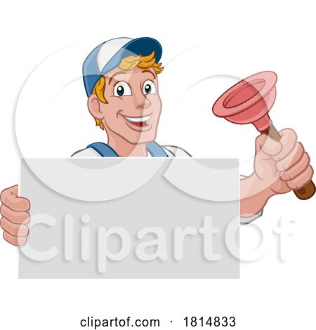 Plumber Plunger Tool Cartoon Plumbing Man Handyman by AtStockIllustration