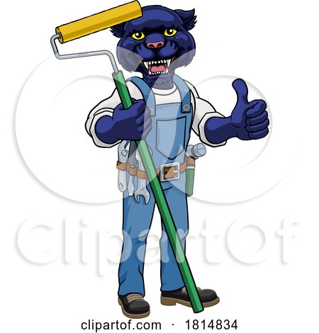 Panther Painter Decorator Paint Roller Mascot Man by AtStockIllustration