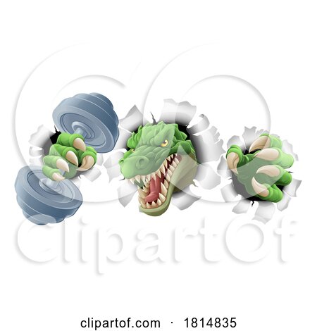 Crocodile Dinosaur Alligator Weight Lifting Mascot by AtStockIllustration