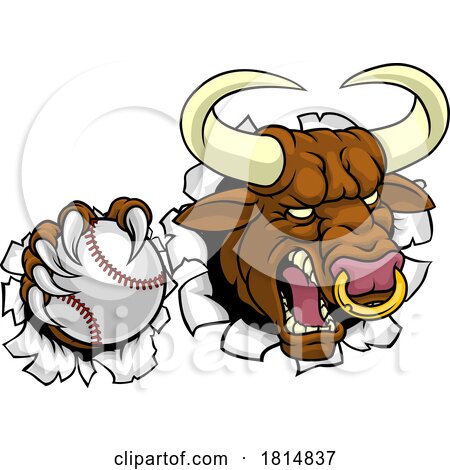 Bull Minotaur Longhorn Cow Baseball Mascot Cartoon by AtStockIllustration