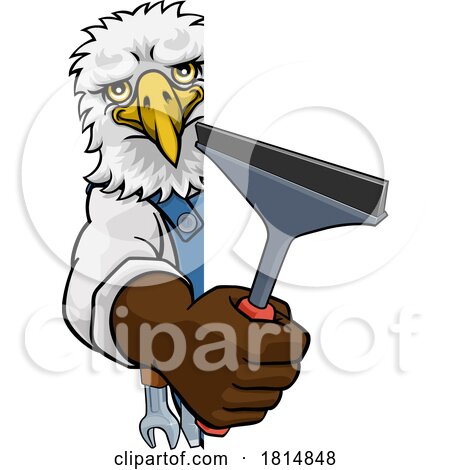 Eagle Car or Window Cleaner Holding Squeegee by AtStockIllustration