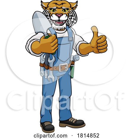 Wildcat Gardener Gardening Animal Mascot by AtStockIllustration