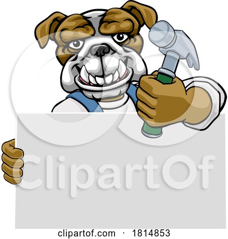 Bulldog Hammer Cartoon Mascot Handyman Carpenter by AtStockIllustration