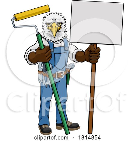 Eagle Painter Decorator Paint Roller Mascot Man by AtStockIllustration