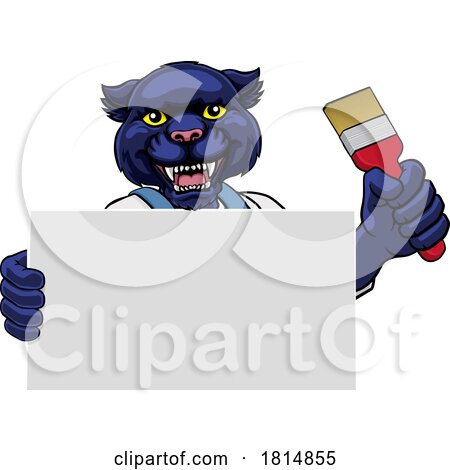 Panther Painter Decorator Paint Roller Mascot Man by AtStockIllustration