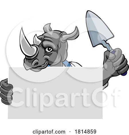 Bricklayer Rhino Trowel Tool Handyman Mascot by AtStockIllustration