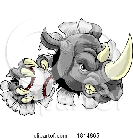 Rhino Rhinoceros Baseball Cartoon Sports Mascot by AtStockIllustration