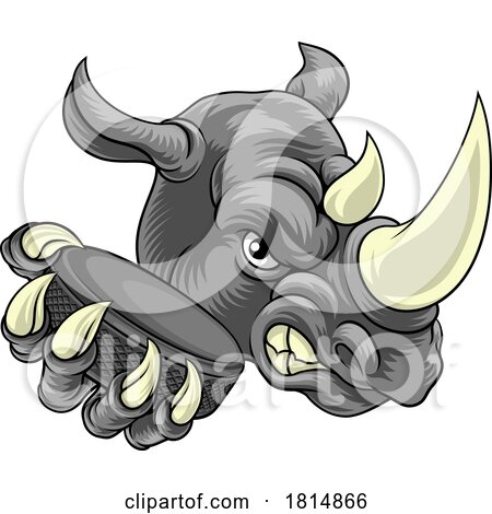 Rhino Rhinoceros Ice Hockey Cartoon Sports Mascot by AtStockIllustration