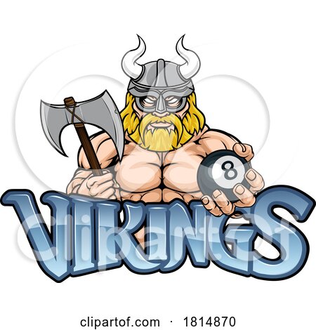 Viking Pool 8 Ball Billiards Mascot Cartoon by AtStockIllustration