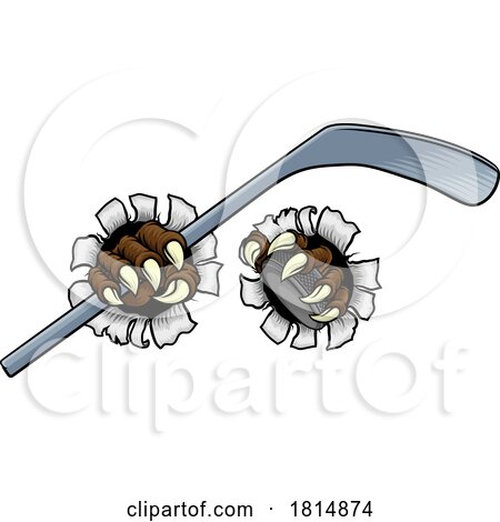 Ice Hockey Stick Puck Claws Cartoon Monster Hands by AtStockIllustration