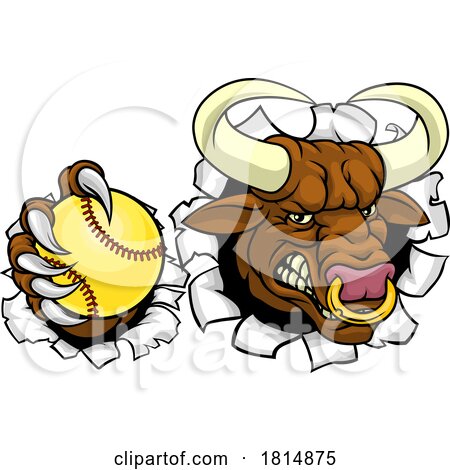 Bull Minotaur Longhorn Cow Softball Mascot Cartoon by AtStockIllustration