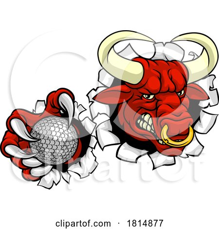 Bull Minotaur Longhorn Cow Golf Mascot Cartoon by AtStockIllustration