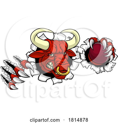 Bull Minotaur Longhorn Cow Cricket Mascot Cartoon by AtStockIllustration