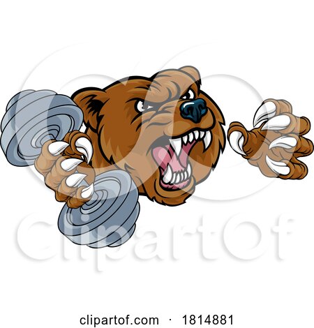 Bear Grizzly Weight Lifting Dumbbell Gym Mascot by AtStockIllustration