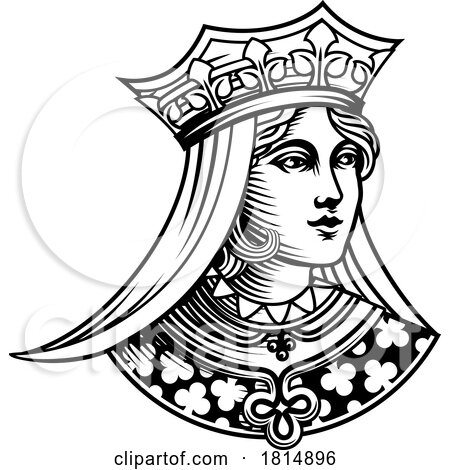 Queen Medieval Woman Head Face Vintage Woodcut by AtStockIllustration