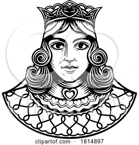 Queen Medieval Woman Head Face Vintage Woodcut by AtStockIllustration