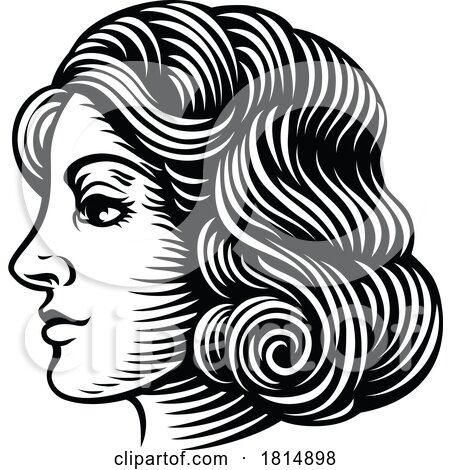 Woman Medieval Style Head Face Vintage Woodcut by AtStockIllustration