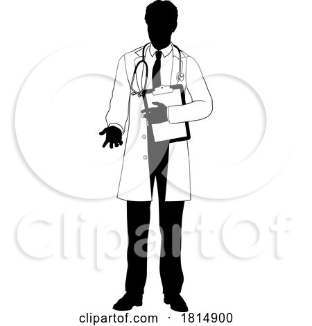 Doctor Man and Clipboard Medical Silhouette Person by AtStockIllustration