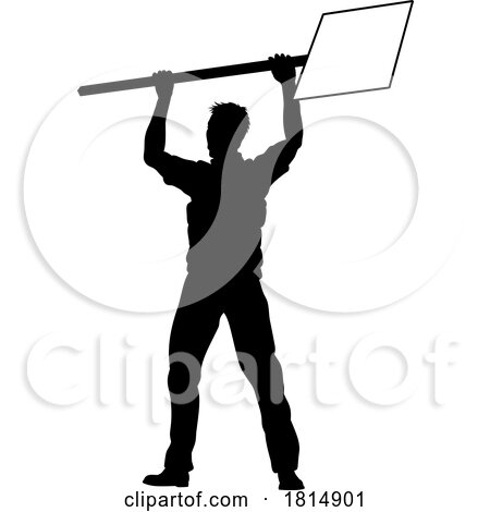 Protest Rally March Picket Sign Silhouette Person by AtStockIllustration