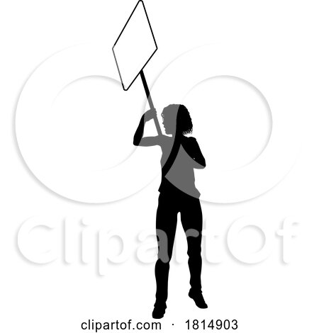 Protest Rally March Picket Sign Silhouette Person by AtStockIllustration