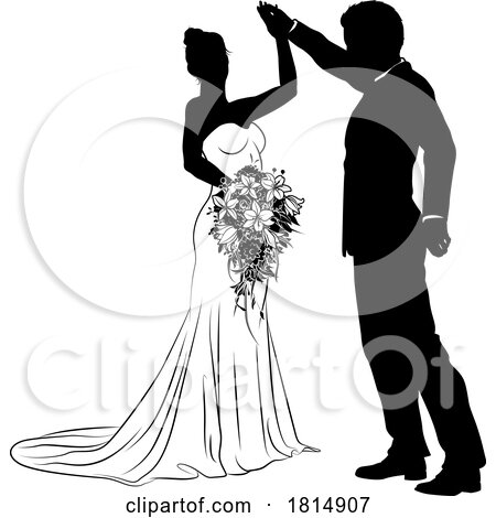 Bride and Groom Couple Wedding Dress Silhouettes by AtStockIllustration